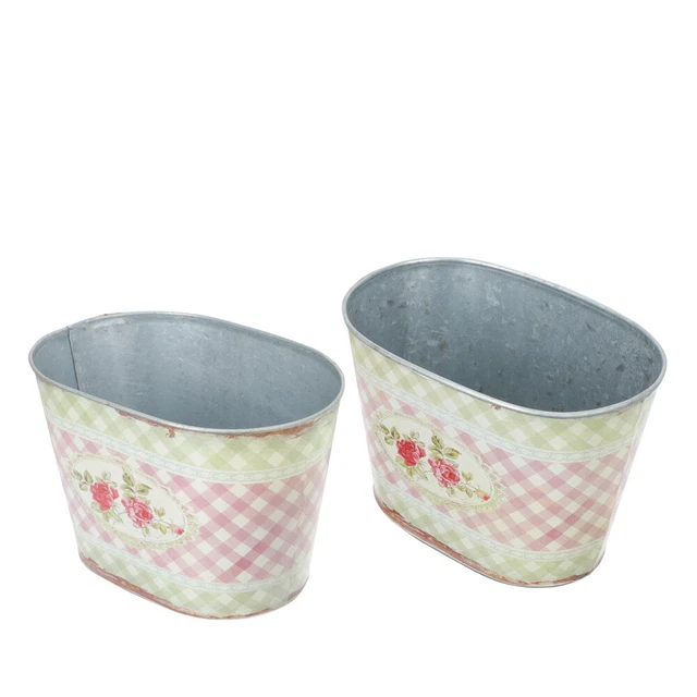 2 stücke Eisen Eimer Retro Stil Ovale Blumencontainer Home Blumentopf