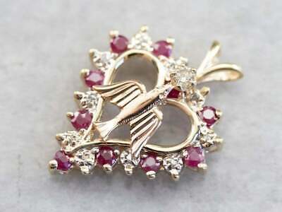 1.50Ct Round Cut Red Ruby Bird Heart Lab Created Pendant 14K Yellow Gold Finish