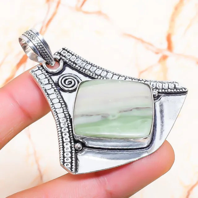 Swiss Green Opal Gemstone Handmade Gift Jewelry Pendant 2.36" A614