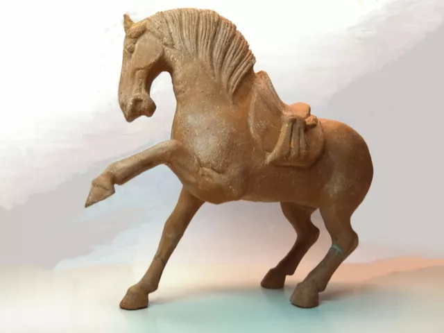 Chinese Red Pottery Saddled Horse. Terracotta. Tang Dynasty.