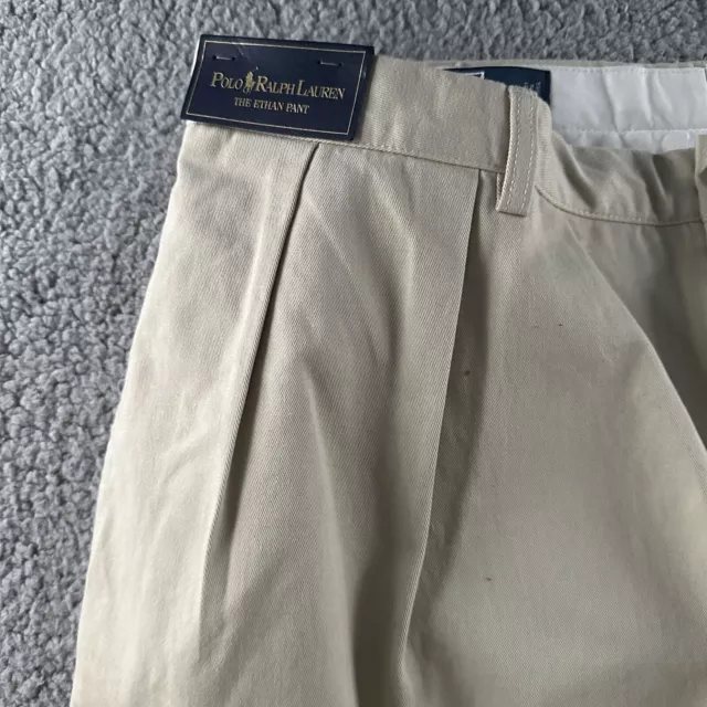 Polo Ralph Lauren Mens Pants Beige Size 38x30 Ethan Pant Pleated 100% Cotton 3