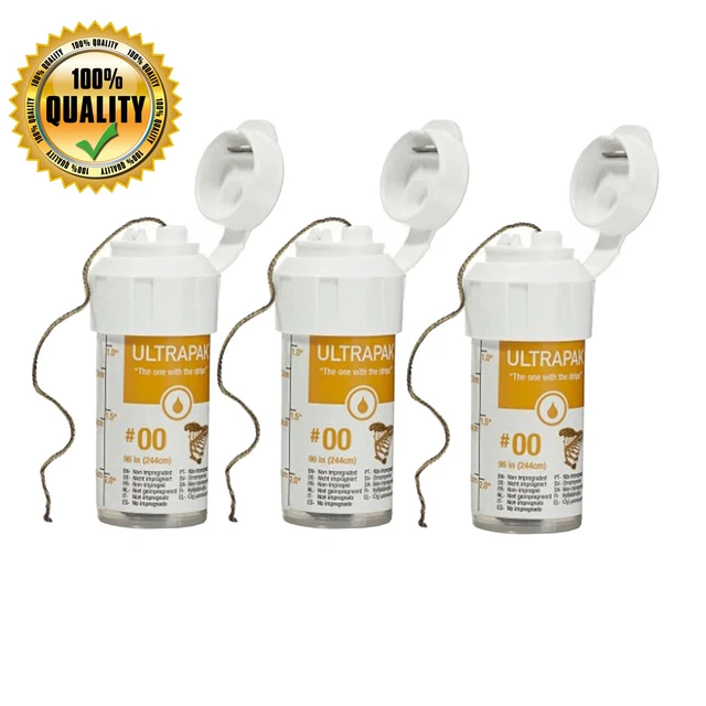 3 Bottles Dental Ultrapak Gingival Retraction Knitted Cord Size 00 DC
