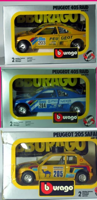 Peugeot 205 405 Raid Rallye Safari Lot De 3 Miniatures 1:24 Burago