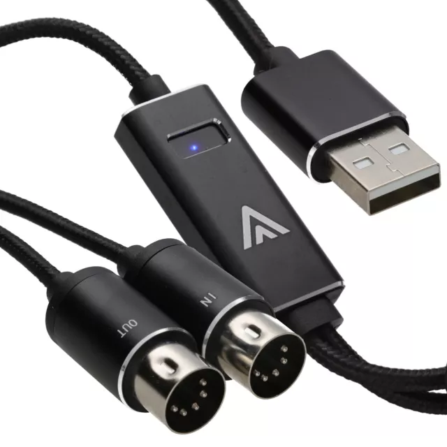 USB 2.0 A to MIDI 5 Pin Interface Adapter Cable MIDI In & Out Lead Win11/OSX 2m