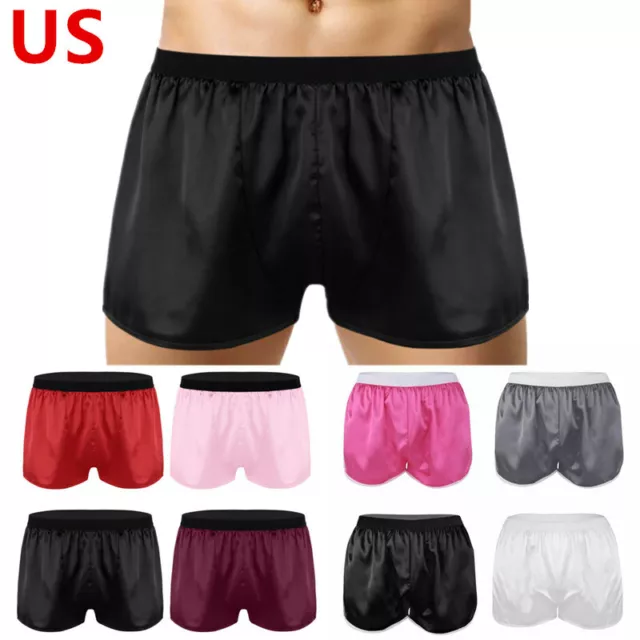 US Mens Silky Satin Boxers Shorts Lounge Underwear Lingerie Short Underpants