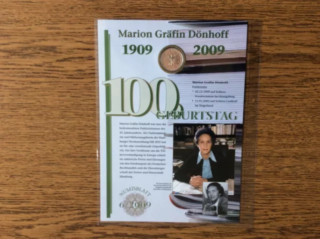 Bund - Numisblatt 6/2009 - 10 Euro - 100. Geburtstag Marion Gräfin Dönhoff -