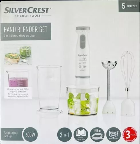 SILVERCREST 3-IN-1 HAND Blender Set blends whisks chops 5 piece set 600W  £29.00 - PicClick UK | Mixer