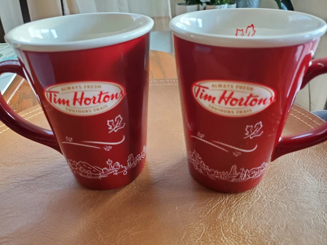 2 Tim Hortons Coffee Mugs 16 Oz Ceramic Genuine Limited Edition  2010 Red