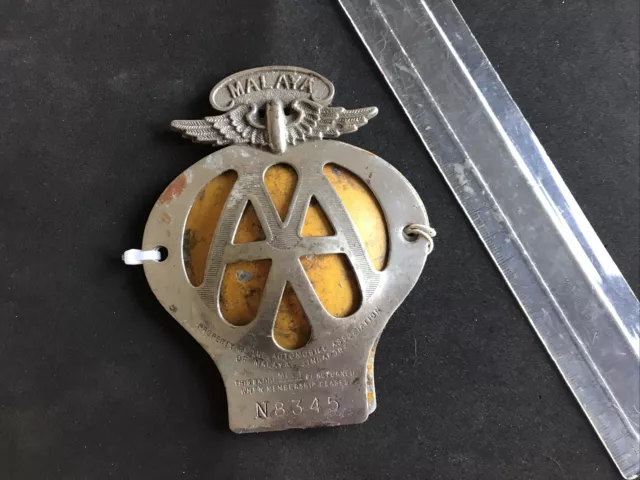 AA automobile club Malaya breakdown service N8345 car badge emblem insignia