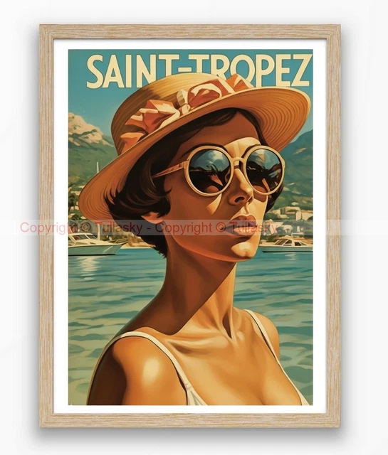 Affiche Vintage Illustrée Brigitte Bardot à Saint-Tropez - 30x40 Cm