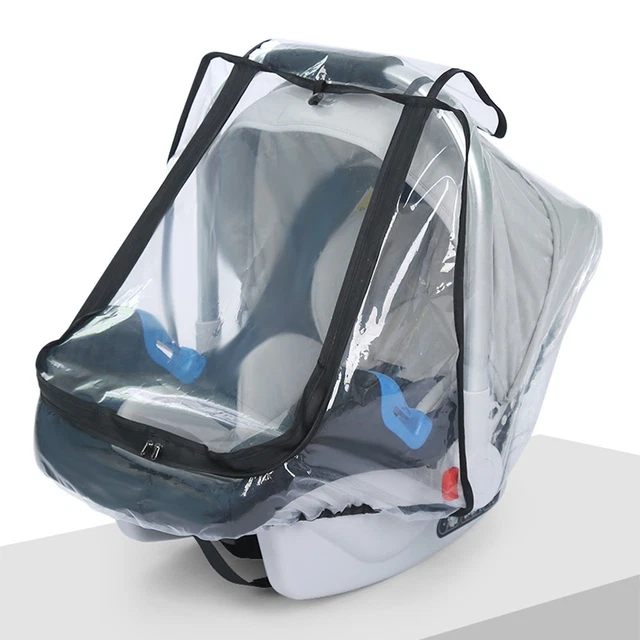(Black)Baby Car Cover Breathable Windproof Transparent Window Waterproof