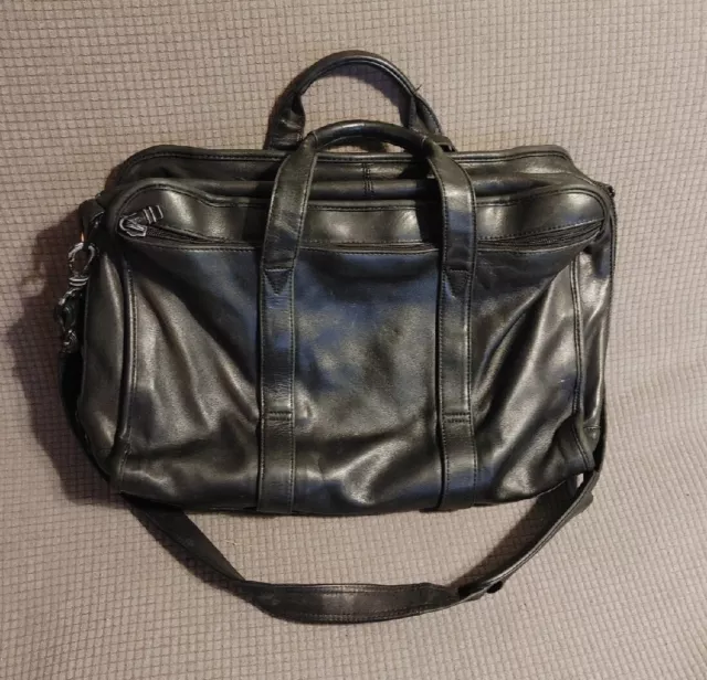 Tumi Black Napa Leather Expandable Crossbody Messenger Briefcase Bag Computer