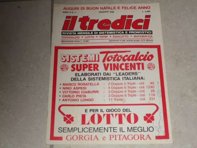 Il Tredici Rivista Mensile Di Sistemisitica E Pronostici Lotto Totocalcio 1988