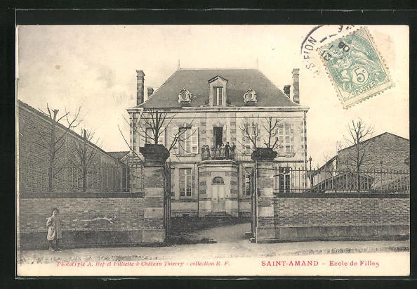 Barlieu - école de filles - Carte postale ancienne et vue d'Hier et