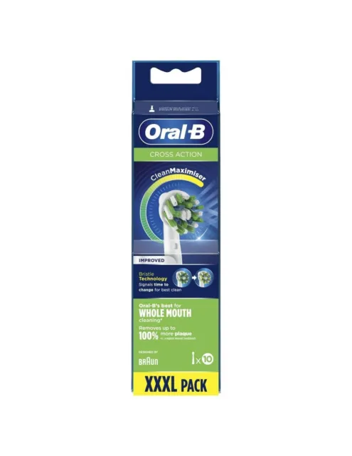 10 Pack Braun OralB Cross Action CleanMaximiser Electric Toothbrush Heads White 3