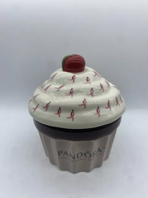 PANDORA Pink Ceramic Cupcake Jewelry Box Breast Cancer Awareness Trinket Holder