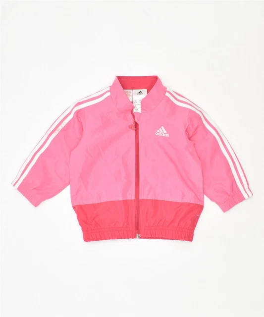 ADIDAS Girls Tracksuit Top Jacket 6-9 Months Pink Polyester PG03
