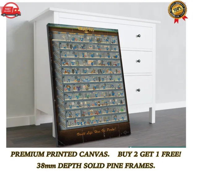 Fallout Vault-Tec Perks Gaming Large CANVAS Art Print Gift A0 A1 A2 A3 A4