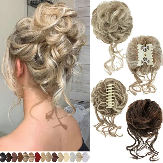 X-Thicker Curly Messy Bun Clip in on Scrunchie Hair Piece Extensions as Human