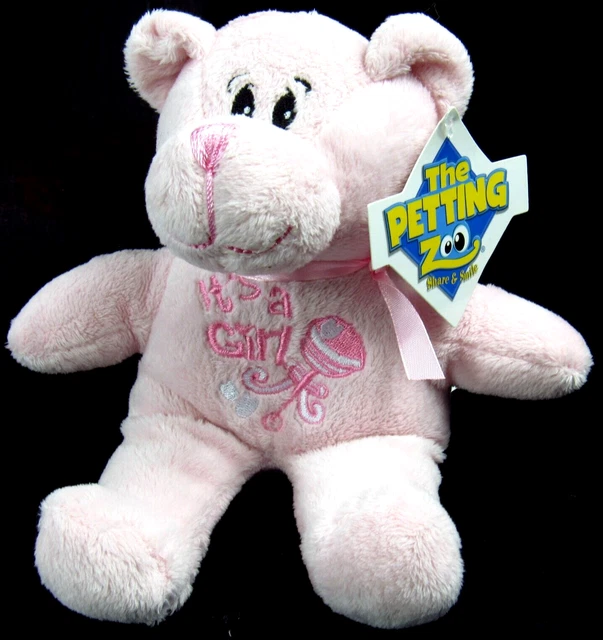 The petting Zoo It's A Girl Stuffed Plush Pink 6" Bear Baby Girl Announcement