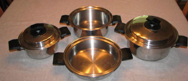 Lot of 6 pcs Miracle Maid  5-Ply Mira-Plex 18-8 Stainless Sauce Pot Pan Lid USA
