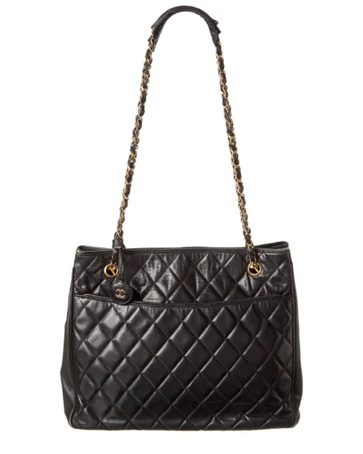 Chanel Lambskin Quilted Pearl Top Handle Clutch Flap Black Crossbody Mini