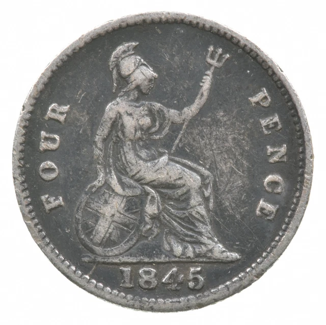 Roughly the Size of a Dime 1845 Great Britain 4 Pence World Silver Coin *200