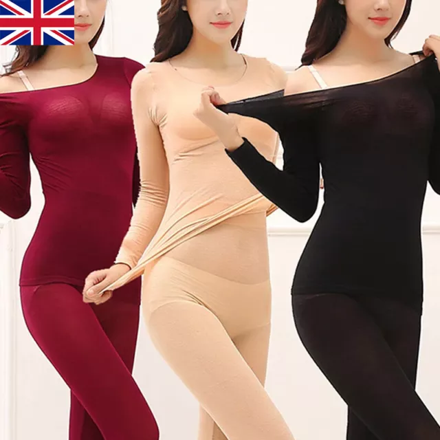 Women Seamless Elastic Thermal Inner Wear Solid Thermal Underwear Top+Bottom Set