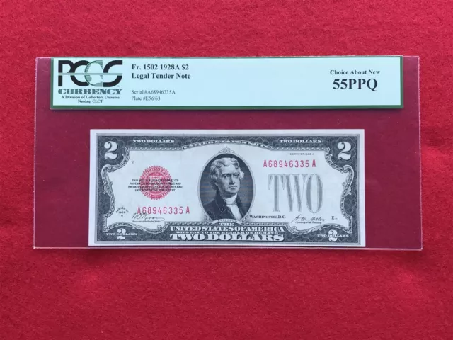 FR-1502 1928 A Series $2 Red Seal US Legal Tender Note *PCGS 55 PPQ Choice AU*
