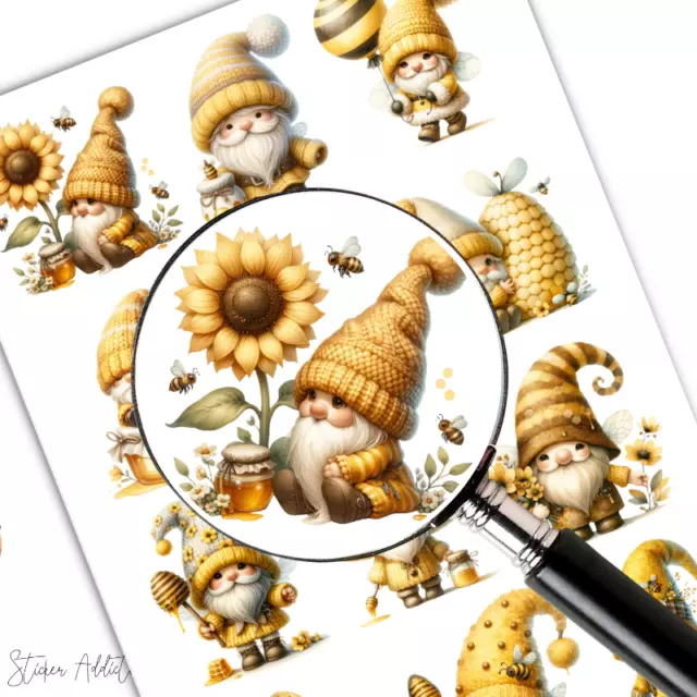 Watercolor Honey Bee Gnomes scrapbooking planner journal stickers