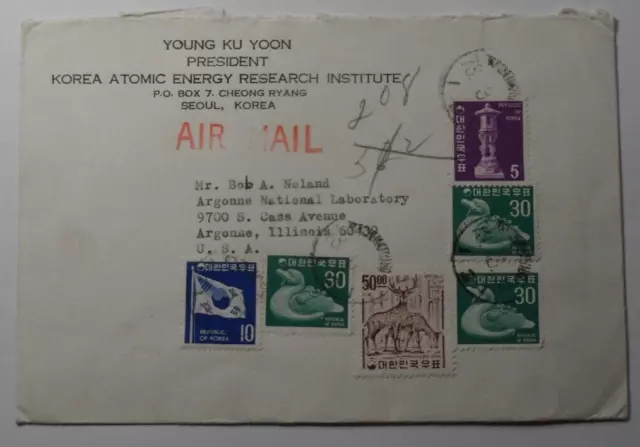 Stampmart : Korea Seoul Atomic Energy Airmail 6 Stamps Cover Used To Il Usa