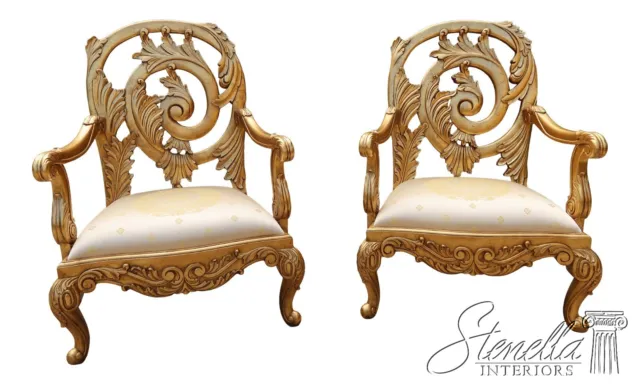 L62053EC: Pair PHYLLIS MORRIS Gold Leaf French Carved Throne Chairs