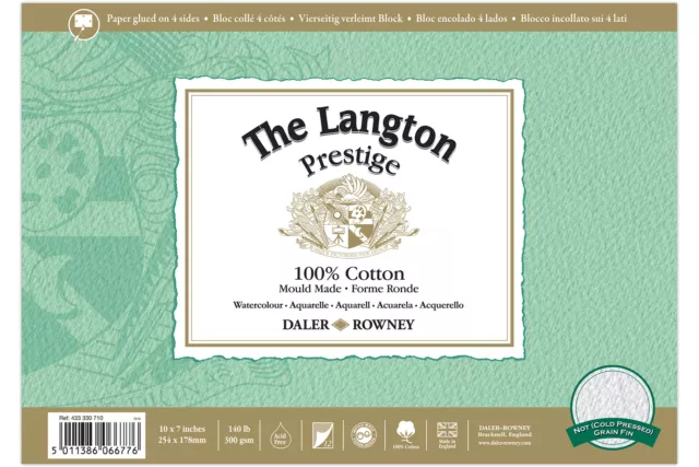 Daler-Rowney Langton Prestige Watercolour Paper Blocks - All Sizes - 100% Cotton