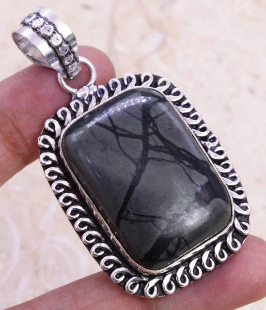 Delicate Picasso Jasper 925 Silver Plated Handmade Pendant of 1.8" Ethnic Gift