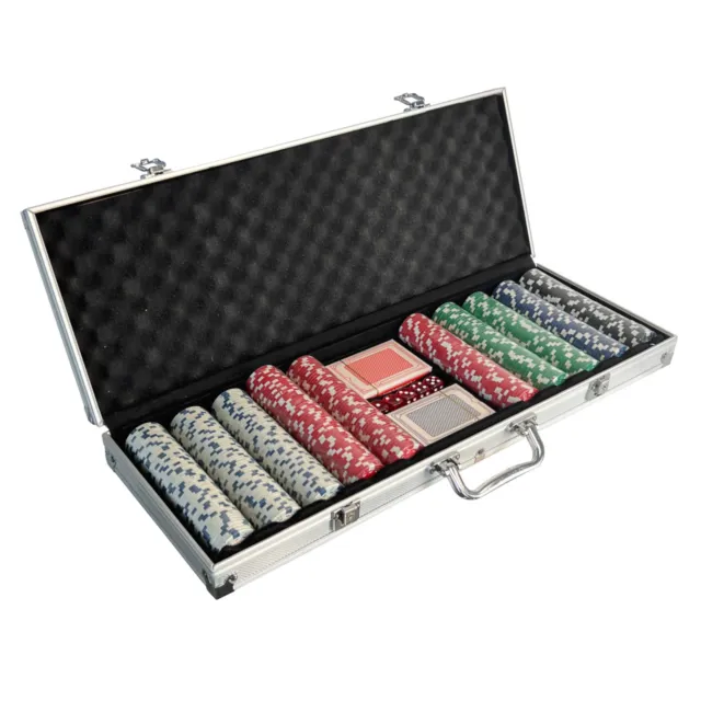 NEW! Poker Set - 500 Piece Texas Hold Em Chips Cards Dice Decks Casino Case