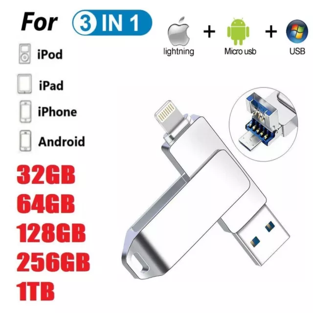 Clé Usb 64 128 256 Giga 1To Flash Drive 3 En 1 USB Smartphone Android Ordinateur