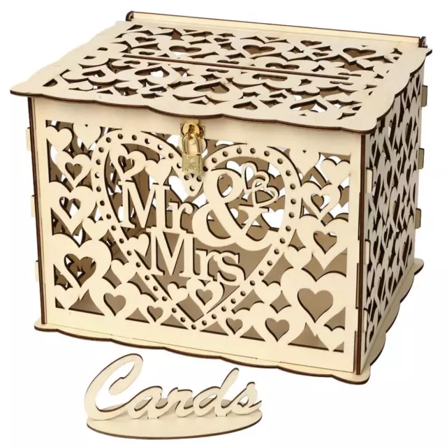 Creative DIY Wooden Hollow Gift Cards Box Container Wedding Decor (JM01191)