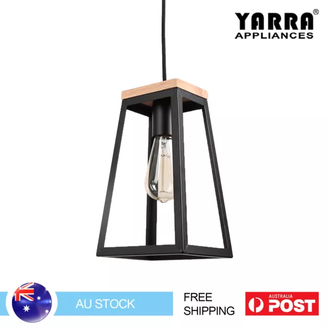 Kitchen Island Pendant Light Wooden Ceiling Lamp Bar Light Open Frame E27 Black