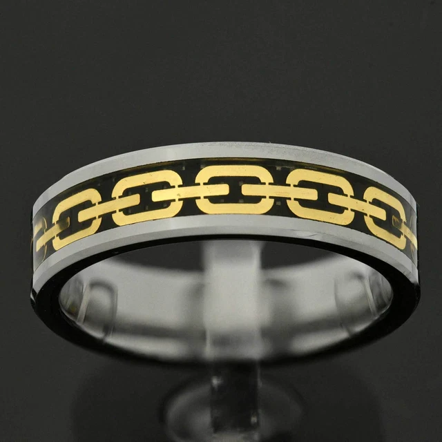 6mm Gray Tungsten Carbide Beveled Gold IP Celtic Knot Inlay Women Wedding Band
