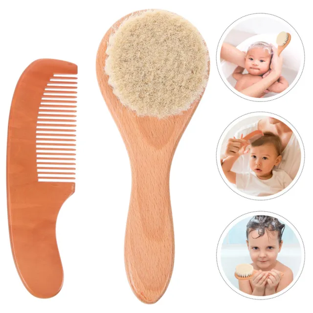 1 Set of Baby Wool Brush Comb Kit Baby Hair Brush Wooden Comb Newborn Wool 3