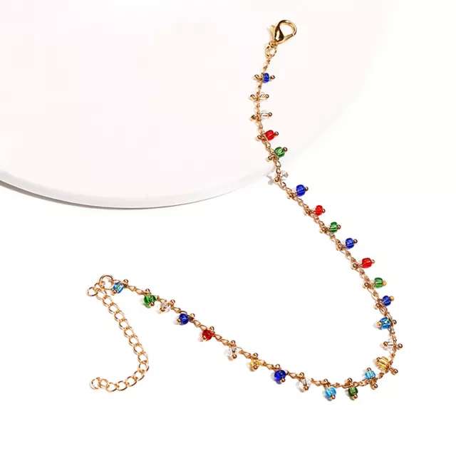 Fashion Colorful Crystal Beads Anklets for Women Boho Gold Color Chain Ankle