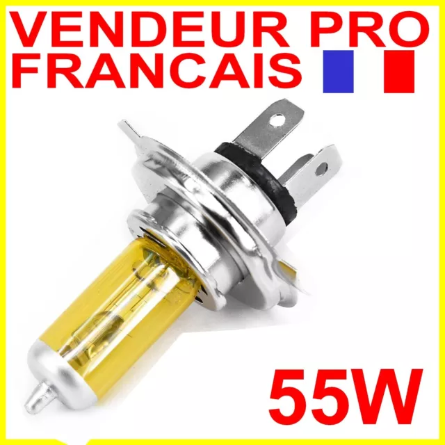 AMPOULE LAMPE H4 60/55W JAUNE YELLOW 3000K HALOGENE POUR FEU PHARE 12V P43t-38