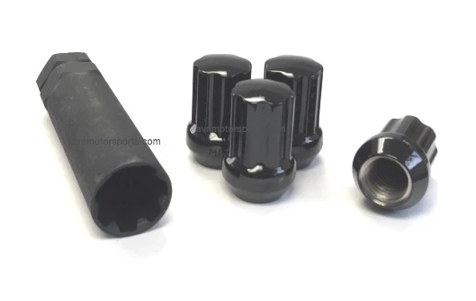 24pc MC Powersports Black Spline Lug Nuts – 14mm X 1.5, 2 Keys Included – #5654BK