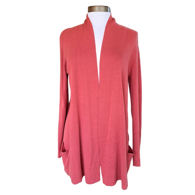 Eileen Fisher Long Cardigan Tencel Cotton Silk Size Small Coral Orange