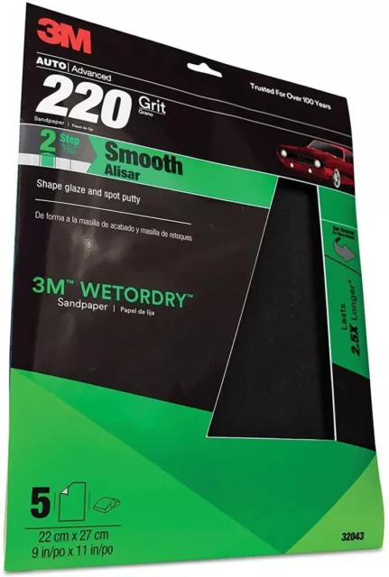 3M Sandpaper Wet or Dry Sheets, P220 grit, 9 x 11 inch, 32043