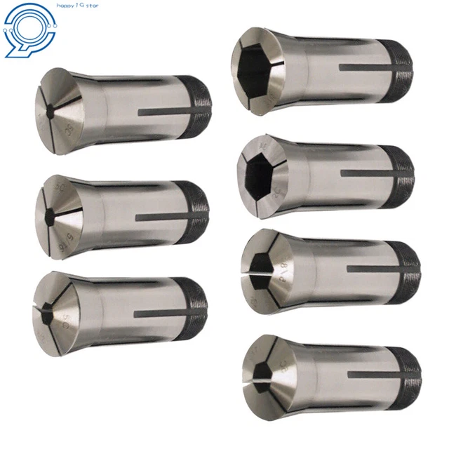 7Pcs 5C Hex. Collet Set 1/4", 5/16", 3/8", 1/2", 5/8", 3/4", 7/8" TIR 0.0006