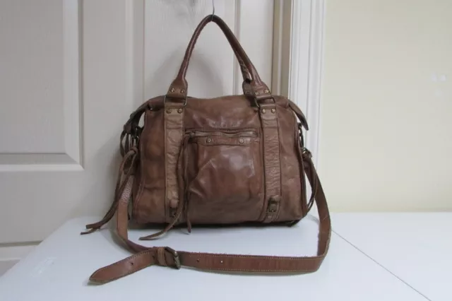 Fiore Brown Distressed Leather Tote Shoulder Crossbody Bag Purse Made In Italy