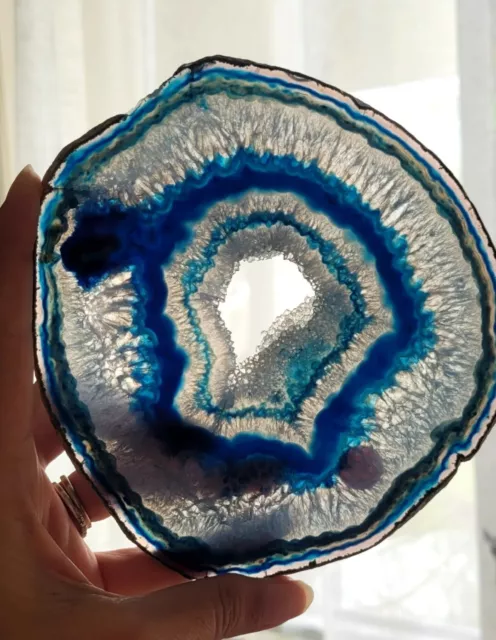 Large Stunning Blue Dyed Agate Crystal Slice 15cm X 15cm
