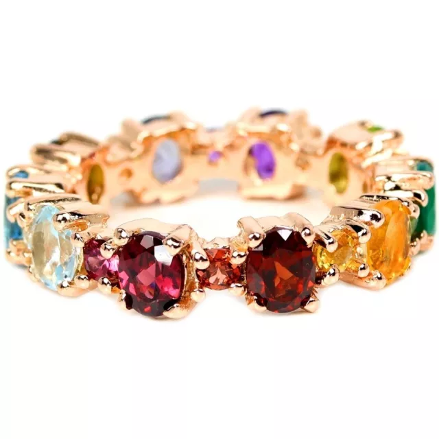Real Topaz Garnet Citrine Tourmaline Amethyst Sterling 925 Silver Ring 7.75