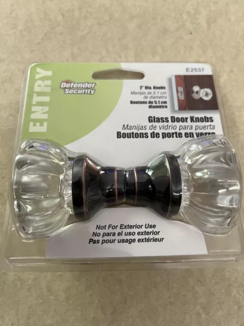 Defender Security NEW Glass & Brass Door Knobs E-2537 & Spindle New Stock